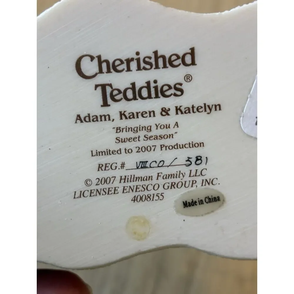 Cherished Teddies Adam Karen Katelyn Bringing A Sweet Season Candy Cane LOW REG